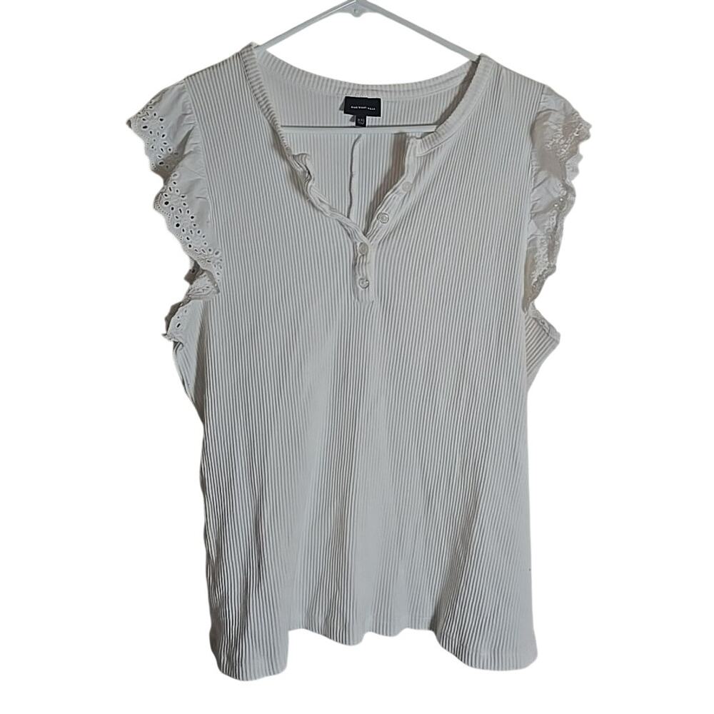 WHO WHAT WEAR Ruffled Lace Henley Plus 2x XXLWhite Top Shirt Summer